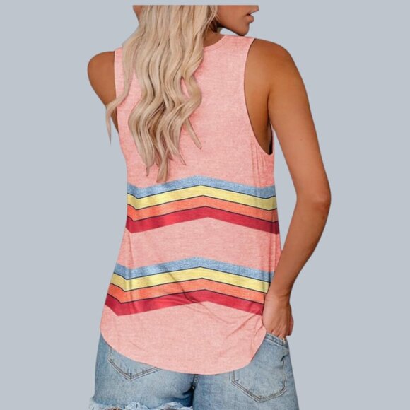 Saukole Women's V-neck Sleeveless Pink Top Tee Rainbow Stripes Pink Size XXL NWT - Picture 3 of 15